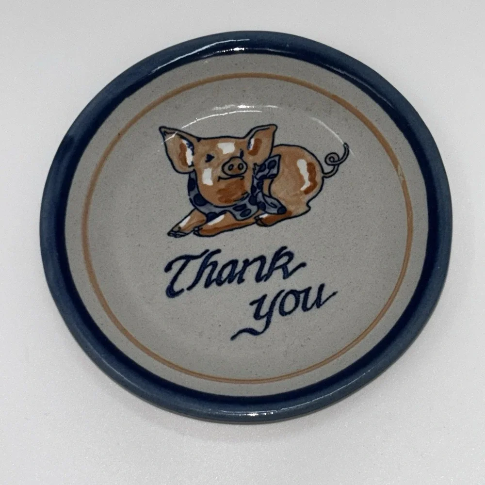 Louisville Stoneware Pig Thank You Plate Small 4.75in Blue Gray‎ Excellent USA